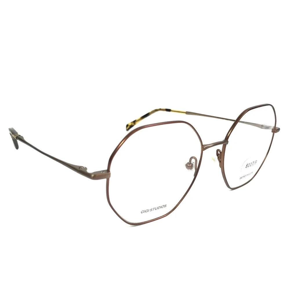 Gigi Studios Eyeglasses Frames ALEGRIA 8117/9 Brown Gold Octagonal 53-17-140